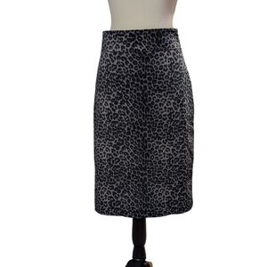 Paniz Black and Gray Leopard Print Pencil Skirt